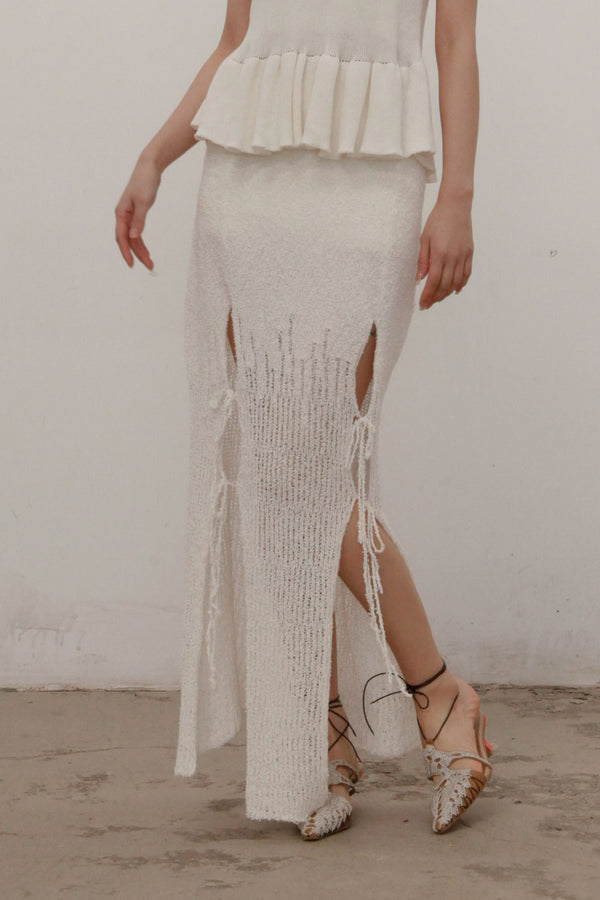 SWAYING/KNIT Japanese paper furry maxi skirt SW22SSB22 white